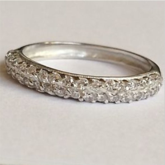 Sterling Silver Cubic Zirconia Anniversary Ring Band Size 9 - Picture 2 of 7